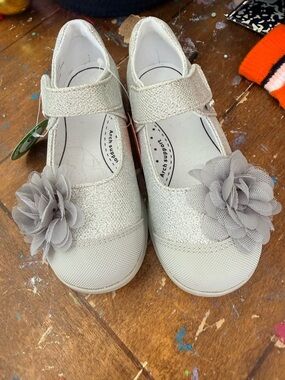 Pediped Estella Flex Girls Velcro Silver Mary Jane - size 30 = kids 12.5/13